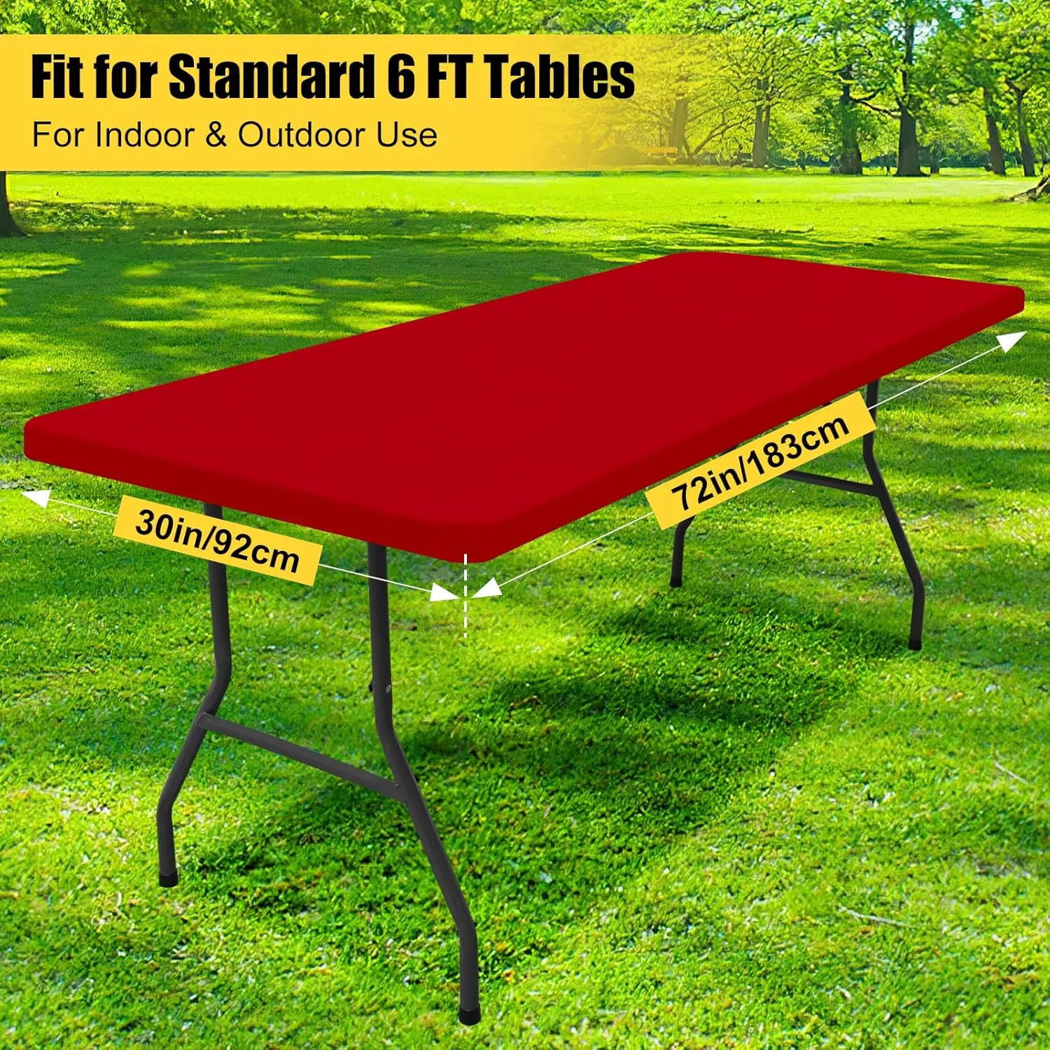 Smiry Rectangle Picnic Table Cloth, Waterproof Elastic Fitted Tablecloths for 6 Foot Tables, Washable Polyester Table Cover for Camping, Indoor and Outdoor (Red, 30"x72")