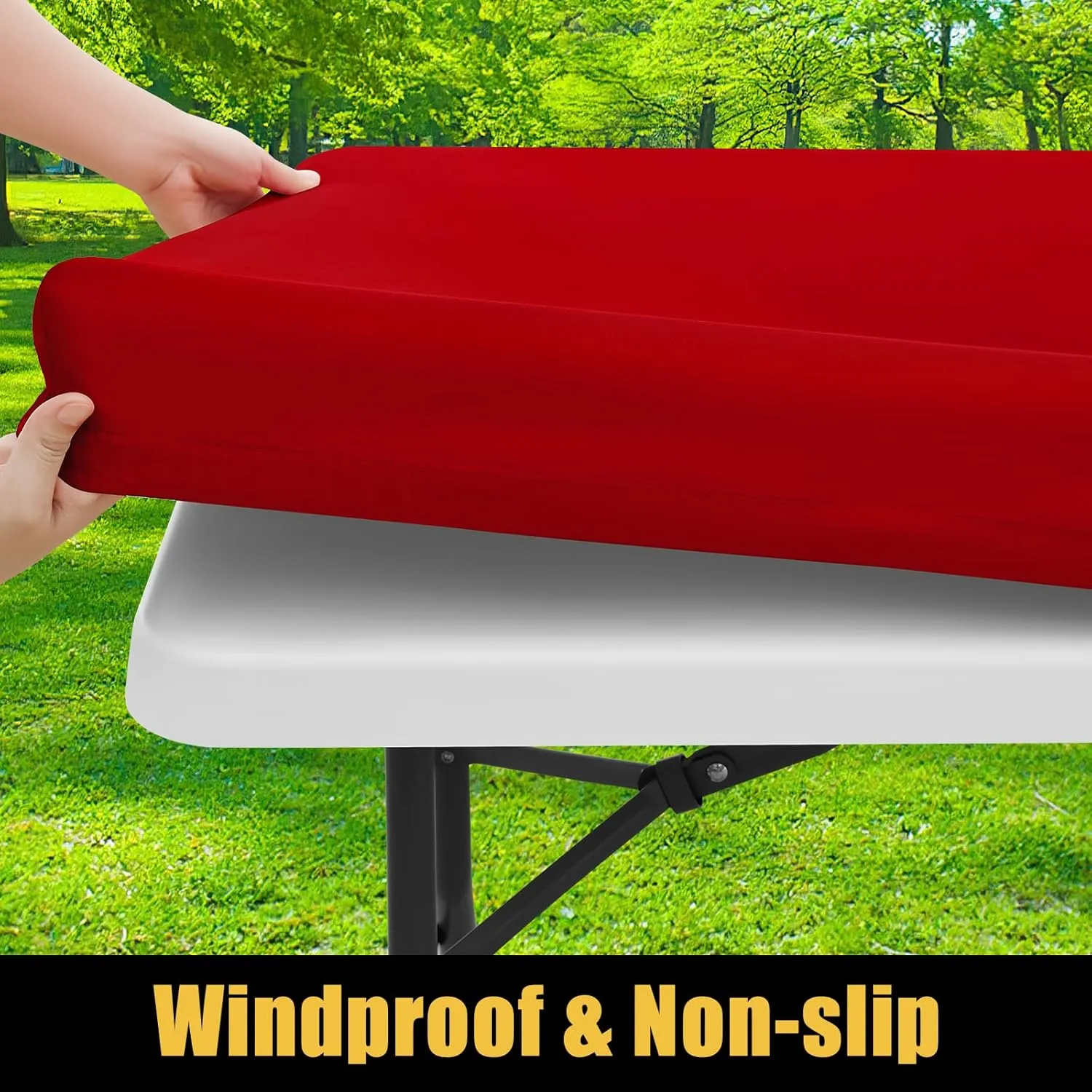 Smiry Rectangle Picnic Table Cloth, Waterproof Elastic Fitted Tablecloths for 6 Foot Tables, Washable Polyester Table Cover for Camping, Indoor and Outdoor (Red, 30"x72")