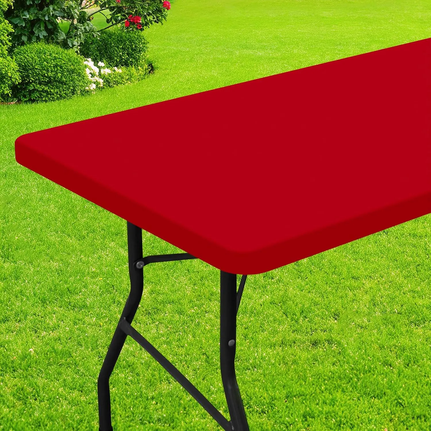 Smiry Rectangle Picnic Table Cloth, Waterproof Elastic Fitted Tablecloths for 6 Foot Tables, Washable Polyester Table Cover for Camping, Indoor and Outdoor (Red, 30"x72")