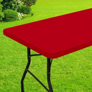 Smiry Rectangle Picnic Table Cloth, Waterproof Elastic Fitted Tablecloths for 6 Foot Tables, Washable Polyester Table Cover for Camping, Indoor and Outdoor (Red, 30"x72")