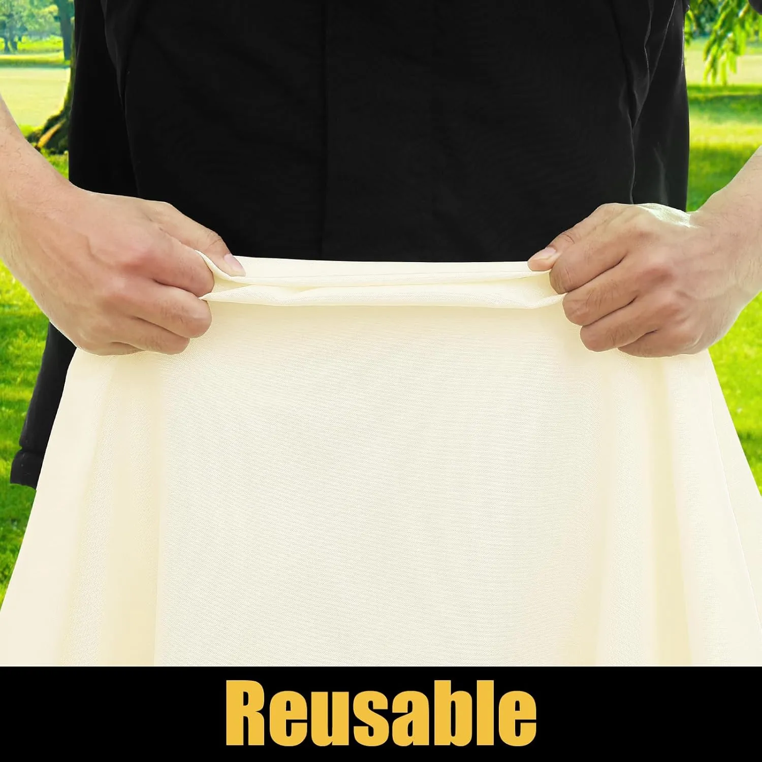 Smiry Rectangle Picnic Table Cloth, Waterproof Elastic Fitted Tablecloths for 8 Foot Tables, Washable Polyester Table Cover for Camping, Indoor and Outdoor (Beige, 30"x96")