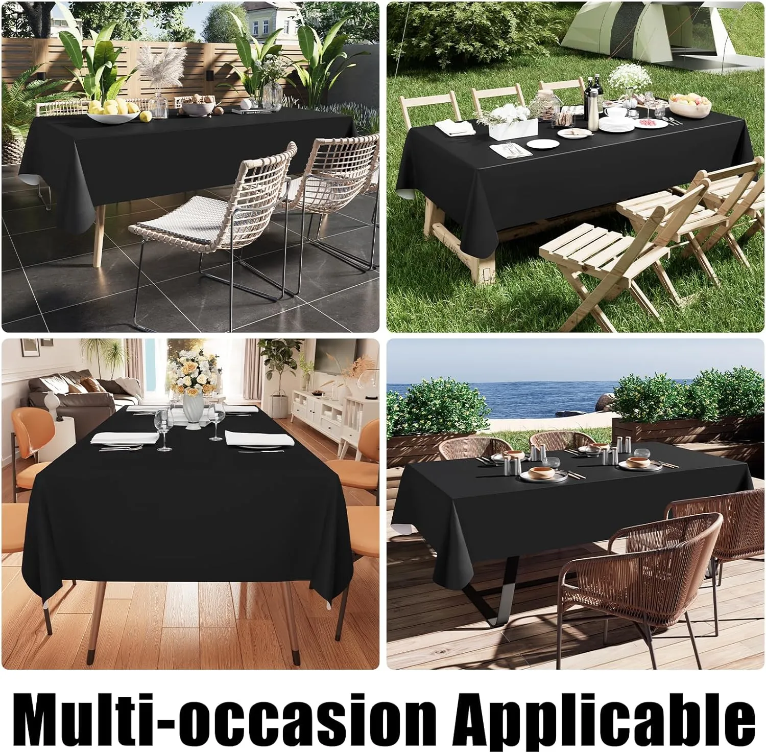Smiry Rectangle Table Cloth 60x140 Inch, Waterproof Wipeable Vinyl Tablecloths Protector, Oil Spill Proof Plastic Table Cover for Dining, Picnic, Camping, Outdoor, Black