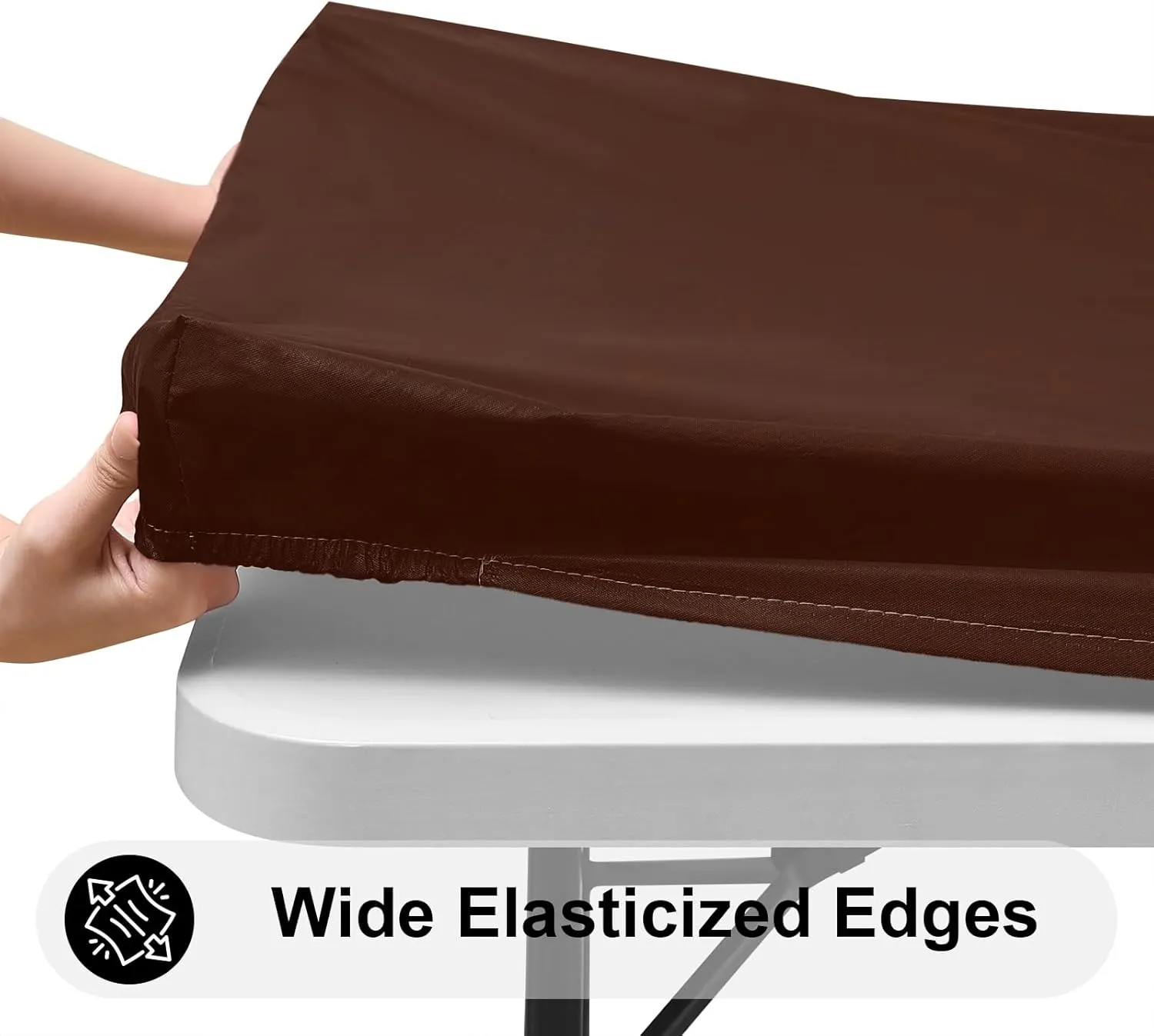 Smiry Rectangle Tablecloth, Elastic Fitted Flannel Backed Vinyl Tablecloths for 6ft Folding Tables, Waterproof Wipeable Table Covers for Indoor, Outdoor, Picnic and Camping (Coffee, 30"x72")