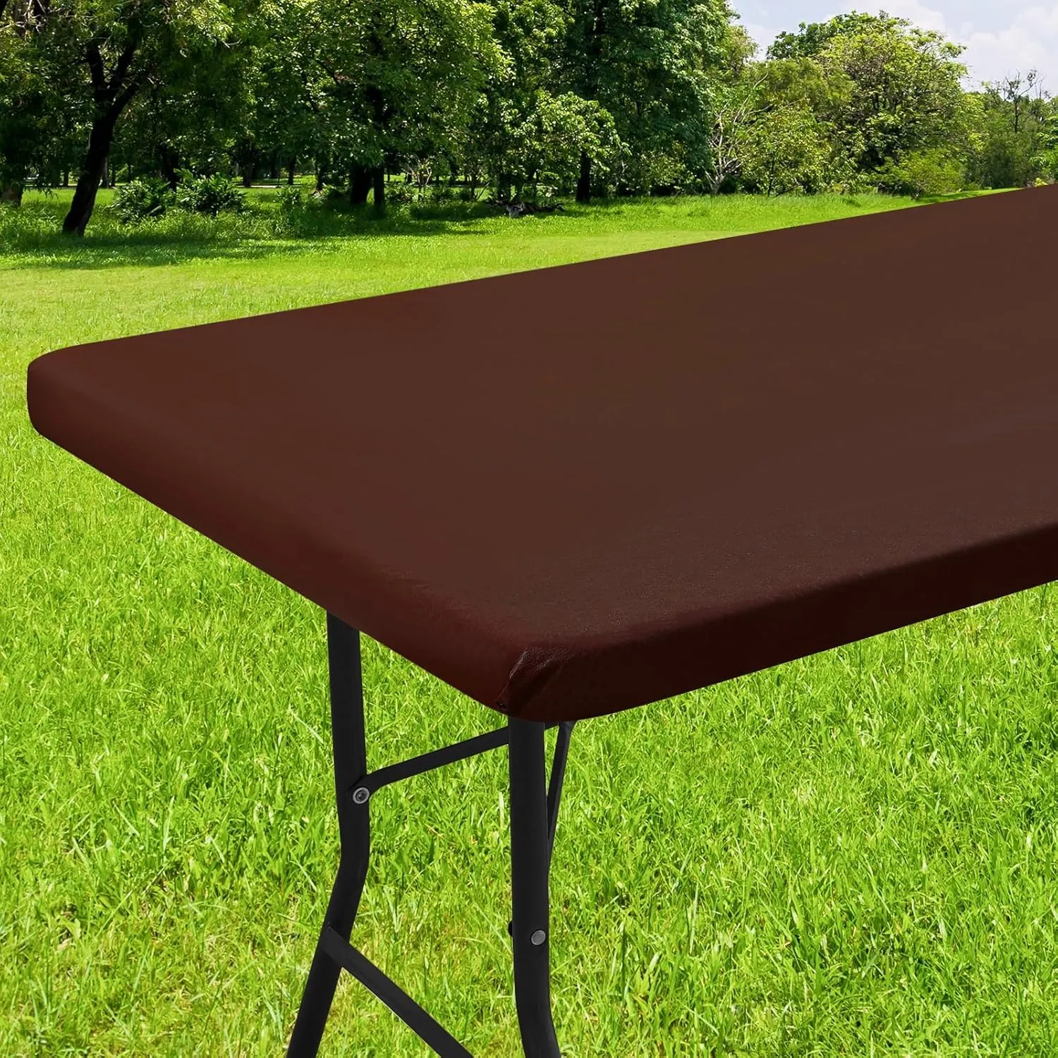Smiry Rectangle Tablecloth, Elastic Fitted Flannel Backed Vinyl Tablecloths for 6ft Folding Tables, Waterproof Wipeable Table Covers for Indoor, Outdoor, Picnic and Camping (Coffee, 30"x72")