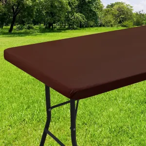 Smiry Rectangle Tablecloth, Elastic Fitted Flannel Backed Vinyl Tablecloths for 6ft Folding Tables, Waterproof Wipeable Table Covers for Indoor, Outdoor, Picnic and Camping (Coffee, 30"x72")