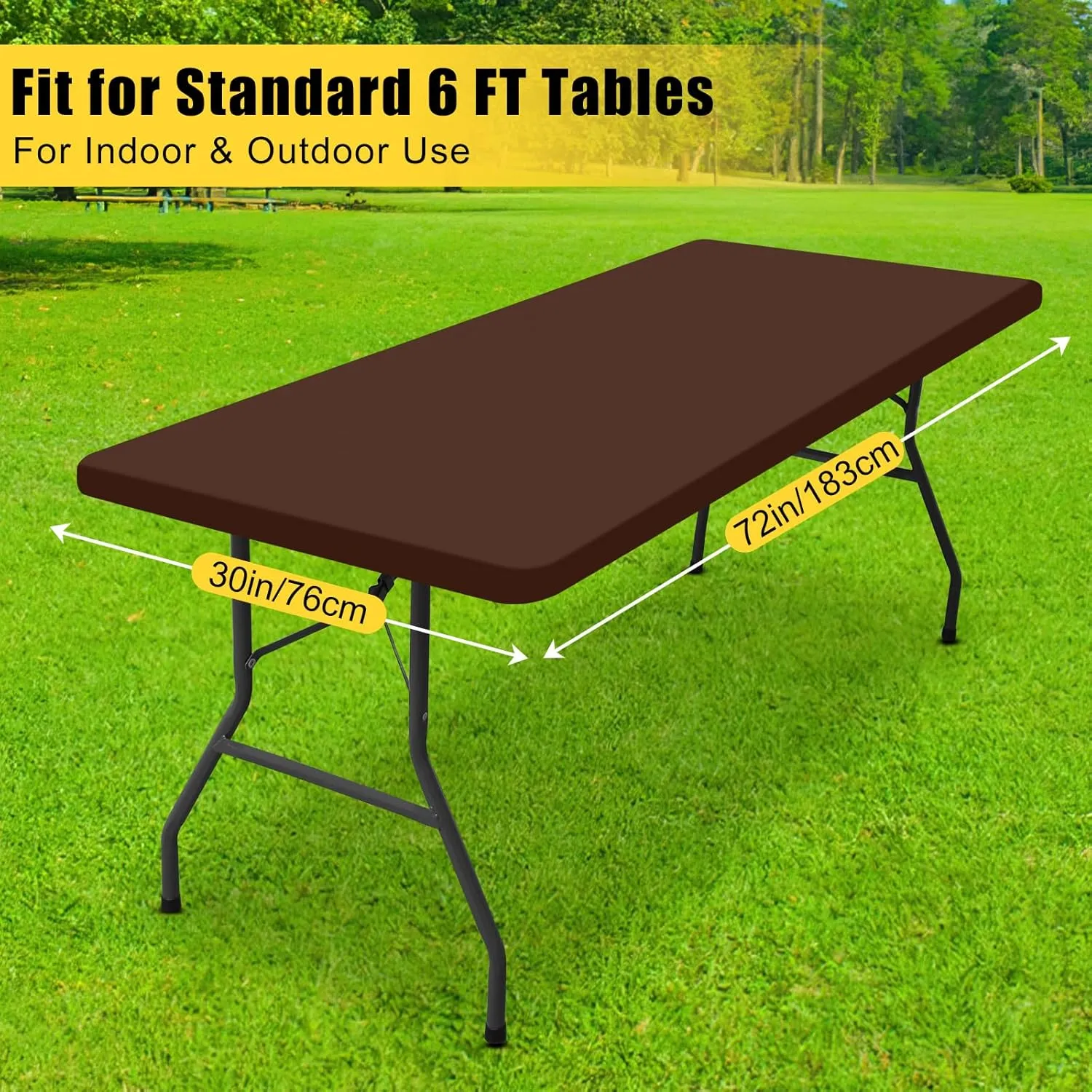 Smiry Rectangle Tablecloth, Elastic Fitted Flannel Backed Vinyl Tablecloths for 6ft Folding Tables, Waterproof Wipeable Table Covers for Indoor, Outdoor, Picnic and Camping (Coffee, 30"x72")
