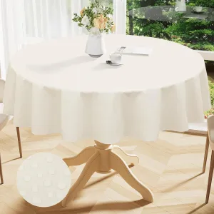 Smiry Round Table Cloth 60 Inch, Waterproof Wipeable Vinyl Tablecloths Protector, Oil Spill Proof Plastic Table Cover for Dining, Picnic, Camping, Outdoor, Beige