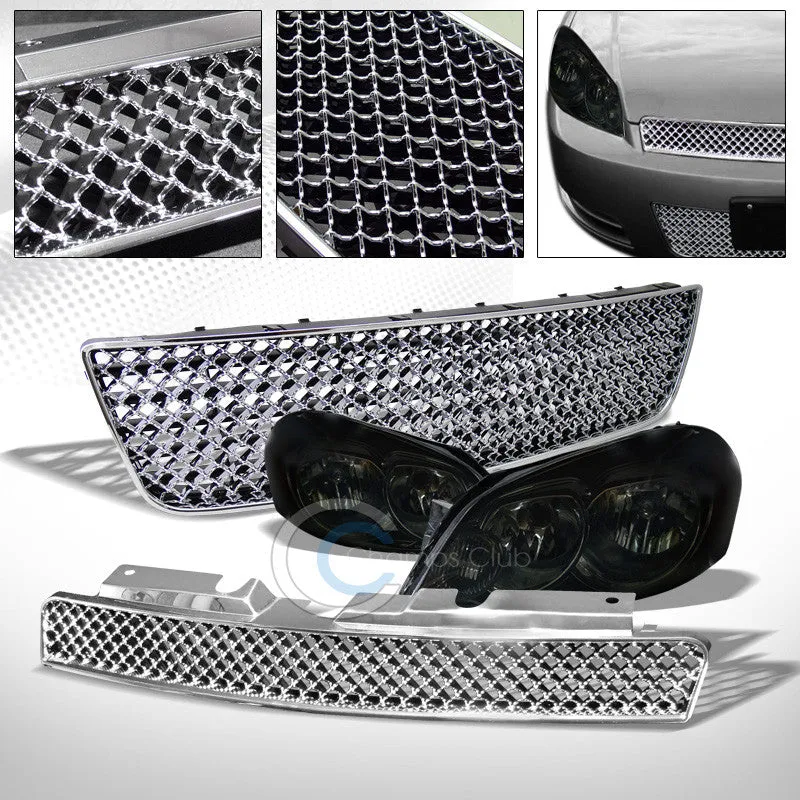 SMOKE HEAD LIGHT AMBER CHROME MESH UPPER LOWER GRILL GRILLE 06-16 IMPALA/LIMITED