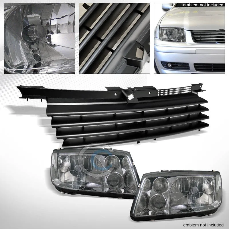 SMOKE HEAD LIGHTS SIGNAL FOG MATTE BLACK HORIZONTAL GRILL GRILLE 99-05 JETTA MK4