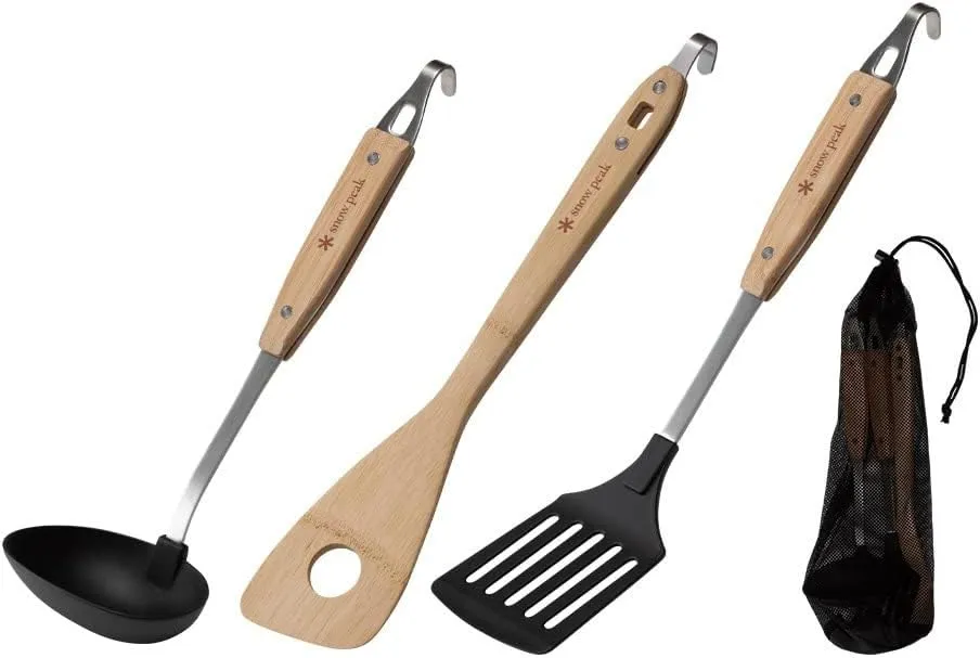 Snow Peak's Nylon Ladle, CS-214, Stainless Steel, Nylon, Bamboo, Made in Japan, Lifetime Product Guarantee