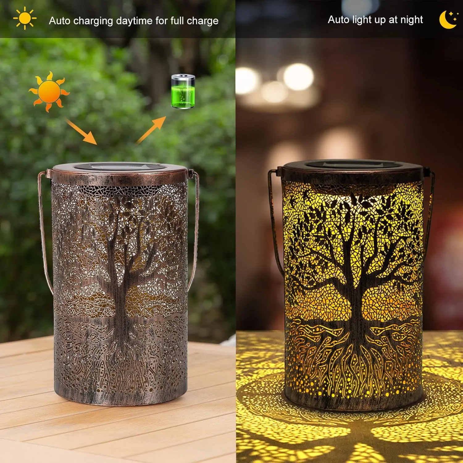 Solar Lanterns Outdoor Waterproof Hanging Tree of Life Garden Decor Big Tree Solar Powered Lights Metal LED Table Lamp Home Decoration Outside for Yard Patio Porch Lawn Tree Pathway