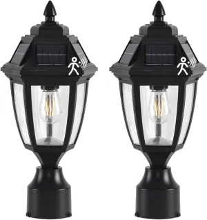 Solar Post Lights 2 Pack, Motion Sensor Post Lantern Without Pier Mount Base, Waterproof Solar Powered Pole Light Fixture for Patio Yard Garden
