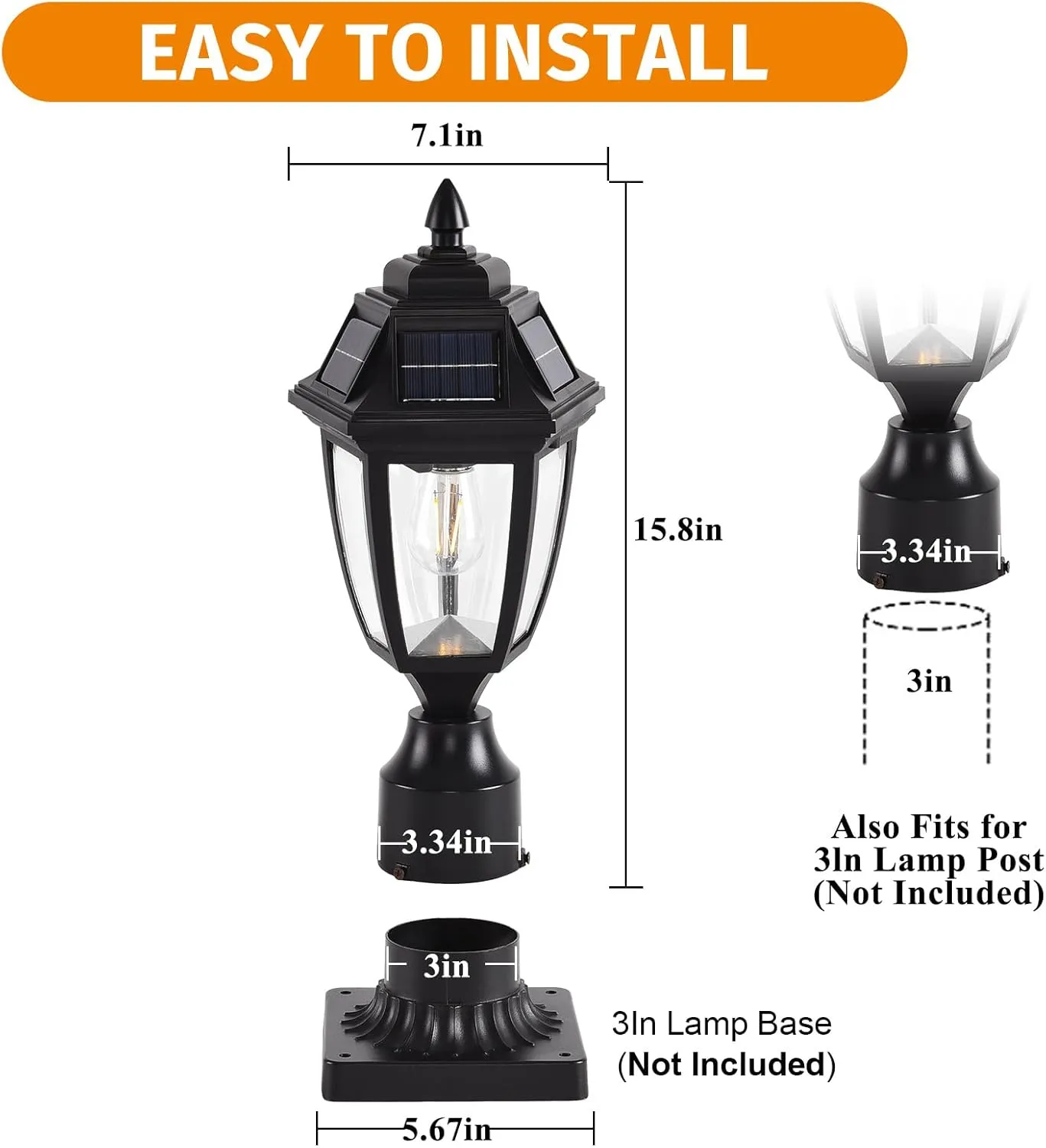 Solar Post Lights 2 Pack, Motion Sensor Post Lantern Without Pier Mount Base, Waterproof Solar Powered Pole Light Fixture for Patio Yard Garden