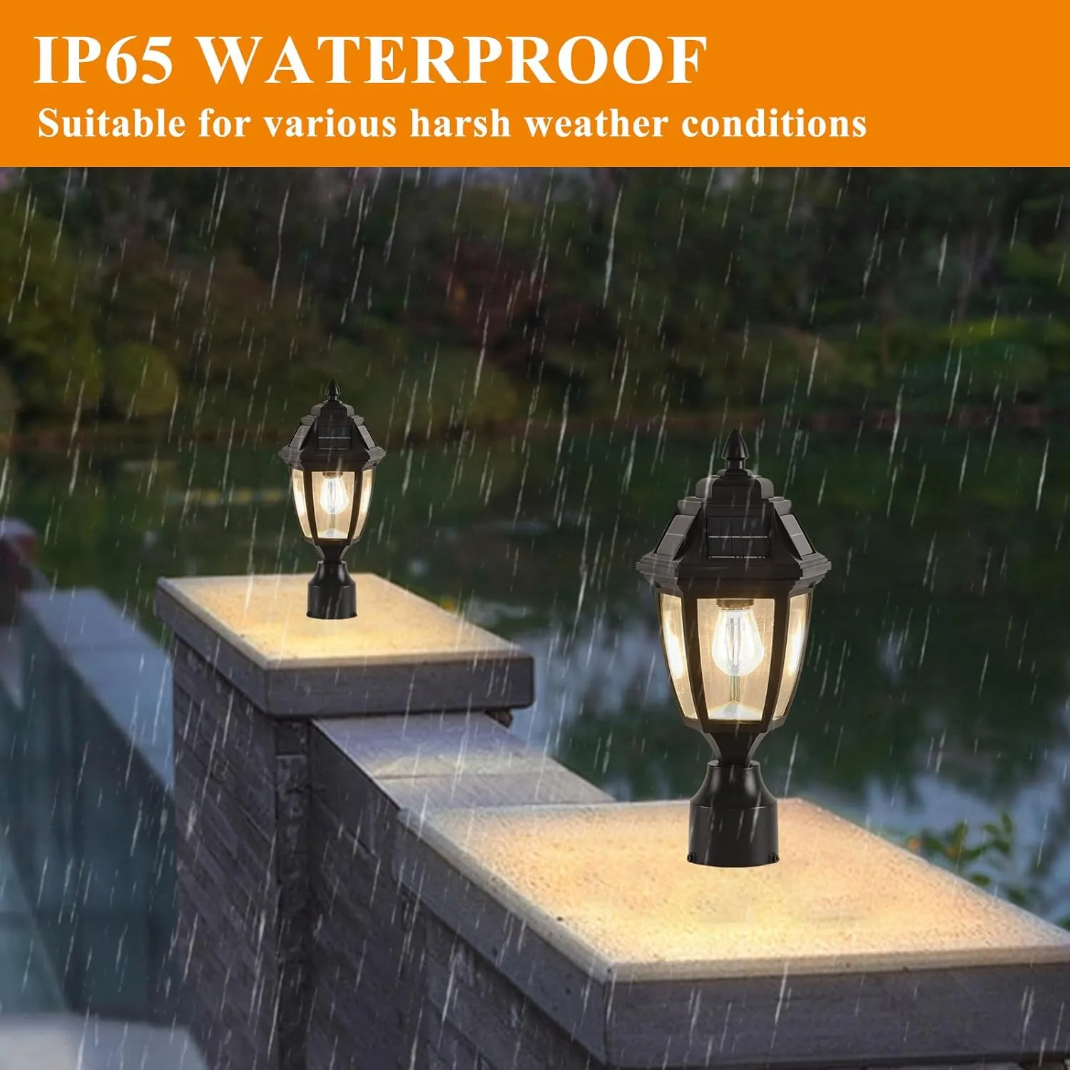 Solar Post Lights 2 Pack, Motion Sensor Post Lantern Without Pier Mount Base, Waterproof Solar Powered Pole Light Fixture for Patio Yard Garden