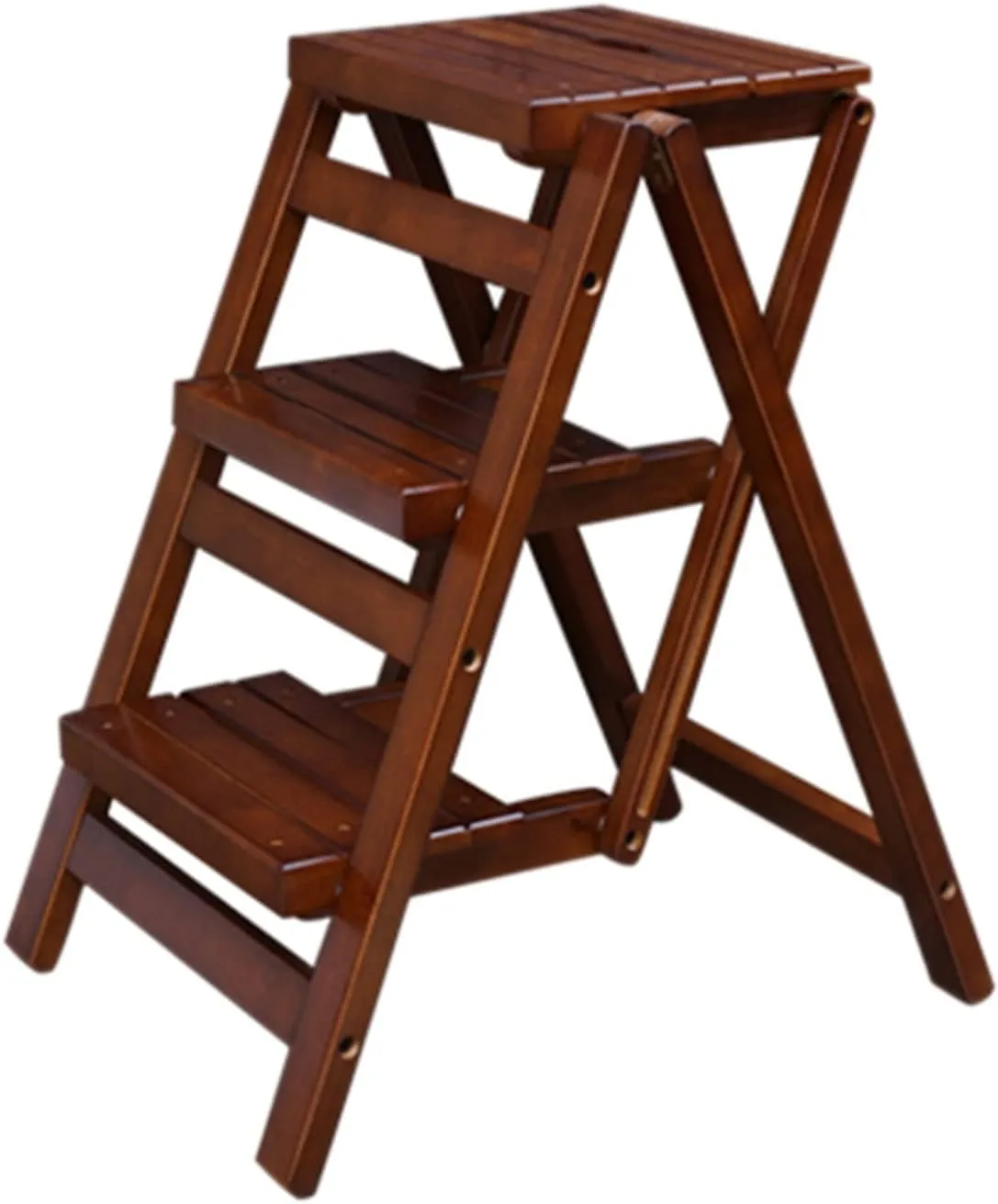 Solid Wood Stair Stool Portable Folding Three-Step Ladder Home Load-Bearing Flower Stand Unfolded Height 66 cm (Color : A)