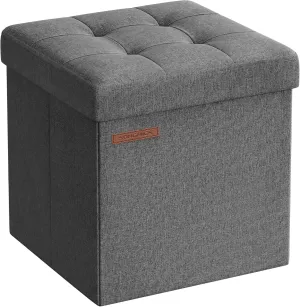 SONGMICS 11.8 Inches Small Folding Storage Ottoman Cube, Storage Footrest, Foot Rest Stool, for Living Room, Bedroom, Dorm, Dark Gray ULSF028G01
