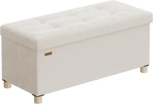 SONGMICS Storage Ottoman Bench, Folding Storage Chest, 15 x 30 x 15.2 Inches, Foot Rest Stool, 20 Gal. (77 L), Velvet Surface, for Bedroom, Entryway, Living Room, Cappuccino Beige ULSF0517W02