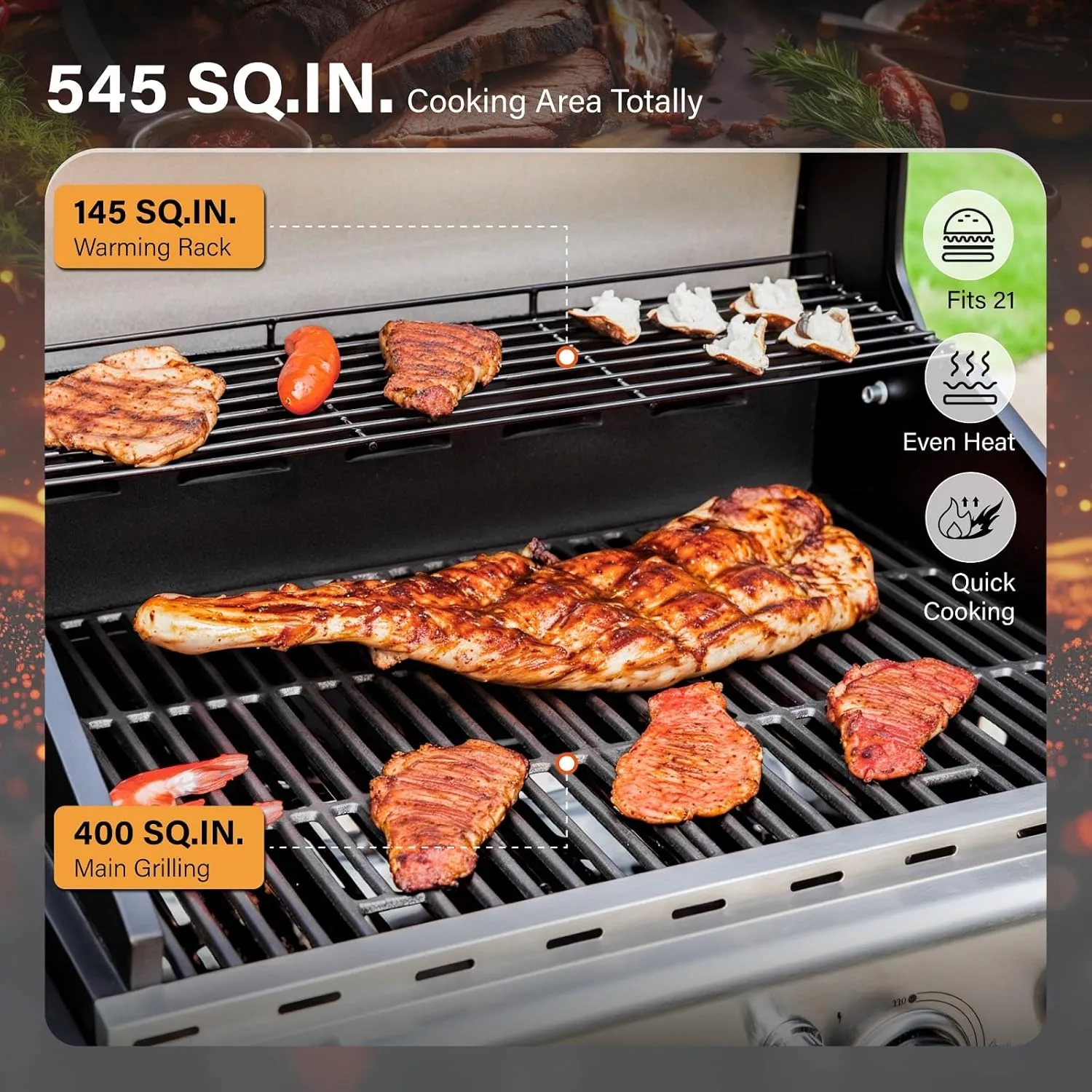 Sophia & William 4-Burner Propane Gas Grill, Stainless Steel BBQ Grill with Side Burner & Porcelain-Enameled Cast Iron Grates 42,000BTU Barbecue Grill for Outdoor Cooking,Patio,Red