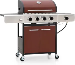 Sophia & William 4-Burner Propane Gas Grill, Stainless Steel BBQ Grill with Side Burner & Porcelain-Enameled Cast Iron Grates 42,000BTU Barbecue Grill for Outdoor Cooking,Patio,Red