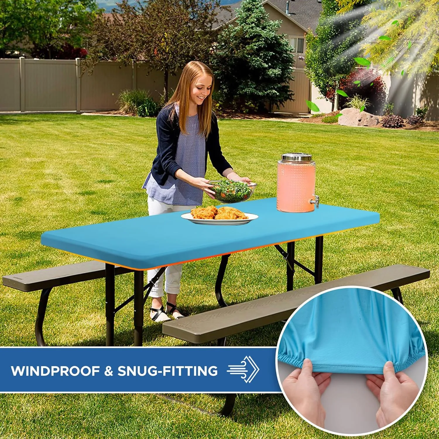 Spandex Table Cover for 6 Foot Rectangle Tables-6 Pack Light Blue Outdoor Picnic Elastic Table Cover-Spandex Stretch Folding Table Cloths for Camping Dining Room Patio Kitchen Banquet Party