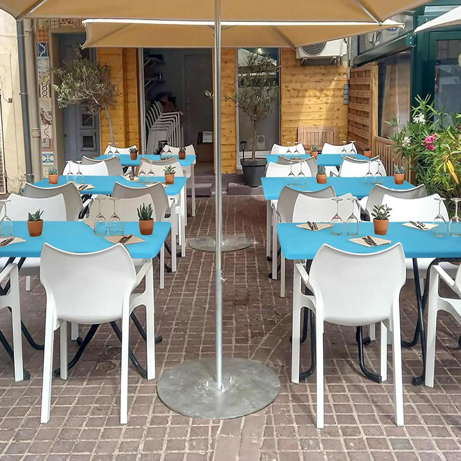 Spandex Table Cover for 6 Foot Rectangle Tables-6 Pack Light Blue Outdoor Picnic Elastic Table Cover-Spandex Stretch Folding Table Cloths for Camping Dining Room Patio Kitchen Banquet Party