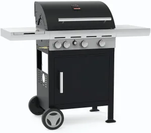 Spring 3212 Gas Barbecue with Fixed Side Table, 3 Burners and Side Burner, Enamelled Cast Iron Grills, 133x57x115 cm