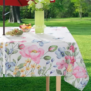 Spring Summer Floral Tablecloth with Umbrella Hole Rectangle 60 x 102 Inch Watercolor Wild Flower Zippered Table Cloth, Spill Proof Fabric Table Cover for Dining, Party, Patio, Camping, Outdoor, Pink