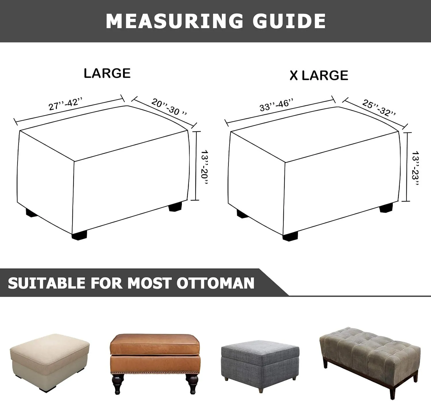 Square Ottoman Covers, Stretch Rectangle Folding Ottoman Slipcover Square Footstool Protector Covers Storage Stool Ottoman Covers Stretch with Elastic Bottom, by Real Velvet Plush Fabric(L,Camel)