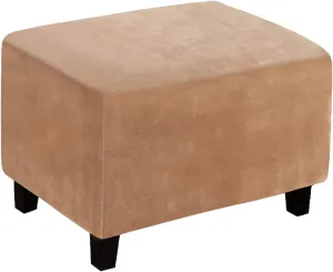 Square Ottoman Covers, Stretch Rectangle Folding Ottoman Slipcover Square Footstool Protector Covers Storage Stool Ottoman Covers Stretch with Elastic Bottom, by Real Velvet Plush Fabric(L,Camel)