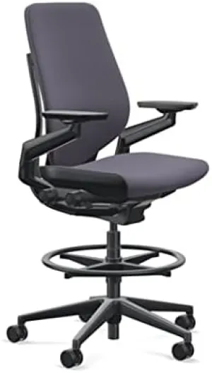 Steelcase Gesture 442 Stool Chair - Cogent: Connect Aubergine Fabric, Shell Back, Light on Dark Frame, Polished Aluminum Base, Wheels for Hard Flooring