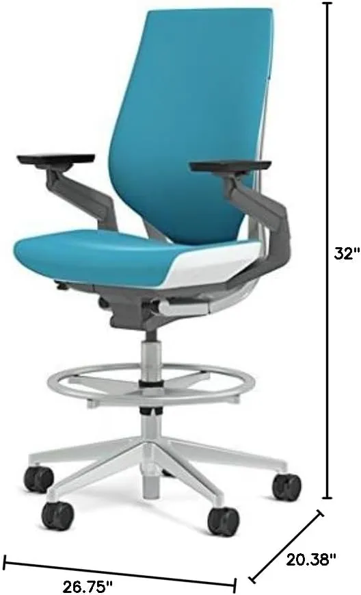 Steelcase Gesture 442 Stool Chair - Cogent: Connect Blue Jay Fabric, Shell Back, Light on Light Frame, Polished Aluminum Base