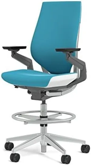 Steelcase Gesture 442 Stool Chair - Cogent: Connect Blue Jay Fabric, Wrapped Back, Light on Dark Frame, Polished Aluminum Base