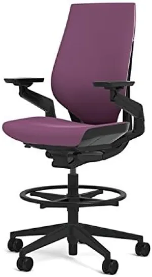Steelcase Gesture 442 Stool Chair - Cogent: Connect Concord Fabric, Wrapped Back, Dark on Dark Frame, Polished Aluminum Base, Wheels for Hard Flooring