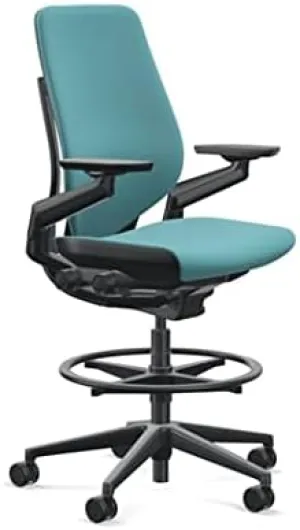 Steelcase Gesture 442 Stool Chair - Cogent: Connect Lagoon Fabric, Wrapped Back, Light on Dark Frame, Polished Aluminum Base