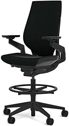 Steelcase Gesture 442 Stool Chair - Cogent: Connect Licorice Fabric, Shell Back, Dark on Dark Frame, Polished Aluminum Base, Wheels for Hard Flooring