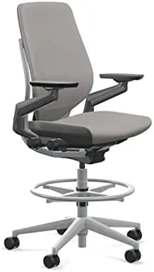 Steelcase Gesture 442 Stool Chair - Dove Grey Elmosoft Leather, Wrapped Back, Dark on Dark Frame, Polished Aluminum Base