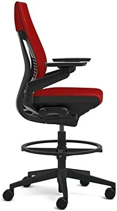 Steelcase Gesture 442 Stool Chair - Dove Grey Elmosoft Leather, Wrapped Back, Dark on Dark Frame, Polished Aluminum Base