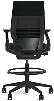 Steelcase Gesture 442 Stool Chair - Dove Grey Elmosoft Leather, Wrapped Back, Dark on Dark Frame, Polished Aluminum Base