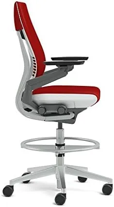 Steelcase Gesture 442 Stool Chair - Dove Grey Elmosoft Leather, Wrapped Back, Light on Light Frame, Polished Aluminum Base, Wheels for Hard Flooring