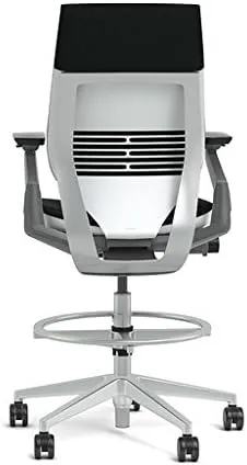 Steelcase Gesture 442 Stool Chair - Dove Grey Elmosoft Leather, Wrapped Back, Light on Light Frame, Polished Aluminum Base, Wheels for Hard Flooring