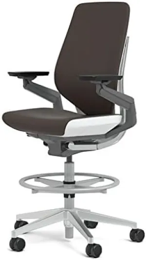 Steelcase Gesture 442 Stool Chair - Espresso Elmosoft Leather, Shell Back, Light on Light Frame, Polished Aluminum Base