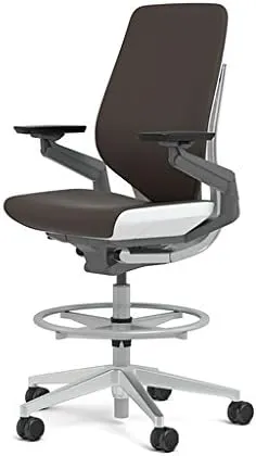 Steelcase Gesture 442 Stool Chair - Espresso Elmosoft Leather, Shell Back, Light on Light Frame, Polished Aluminum Base
