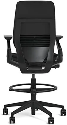 Steelcase Gesture 442 Stool Chair - Mica Elmosoft Leather, Shell Back, Dark on Dark Frame, Polished Aluminum Base