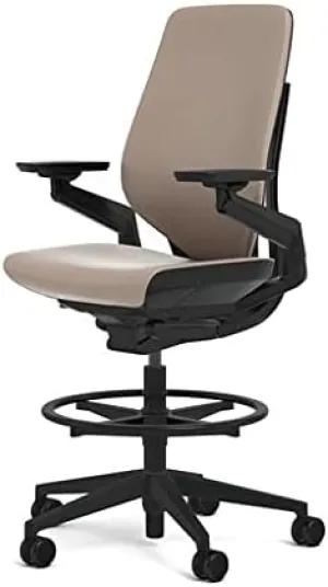 Steelcase Gesture 442 Stool Chair - Mica Elmosoft Leather, Shell Back, Dark on Dark Frame, Polished Aluminum Base