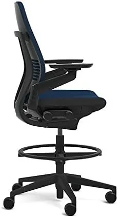 Steelcase Gesture 442 Stool Chair - Mica Elmosoft Leather, Shell Back, Dark on Dark Frame, Polished Aluminum Base