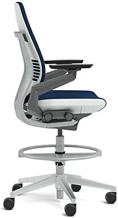Steelcase Gesture 442 Stool Chair - Mica Elmosoft Leather, Shell Back, Light on Light Frame, Polished Aluminum Base