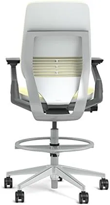 Steelcase Gesture 442 Stool Chair - Soapstone Steelcase Leather, Shell Back, Light on Light Frame, Polished Aluminum Base
