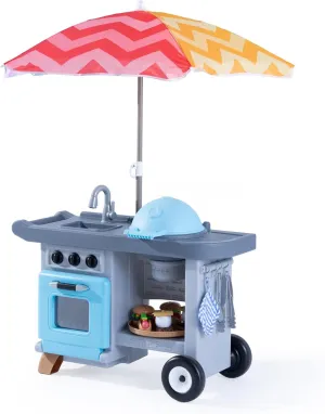 Step2 Grill & Go BBQ Cart with Lights and Sounds for Kids, Play Toy for Toddlers Ages 3  Years Old, Durable, Easy Assembly, Blue/Gray