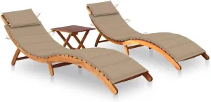 Sun Loungers 2 pcs with Table and Cushions Solid Acacia Woodpatio Camping Chairs Recliner Tanning chairSuitable for Garden Courtyard