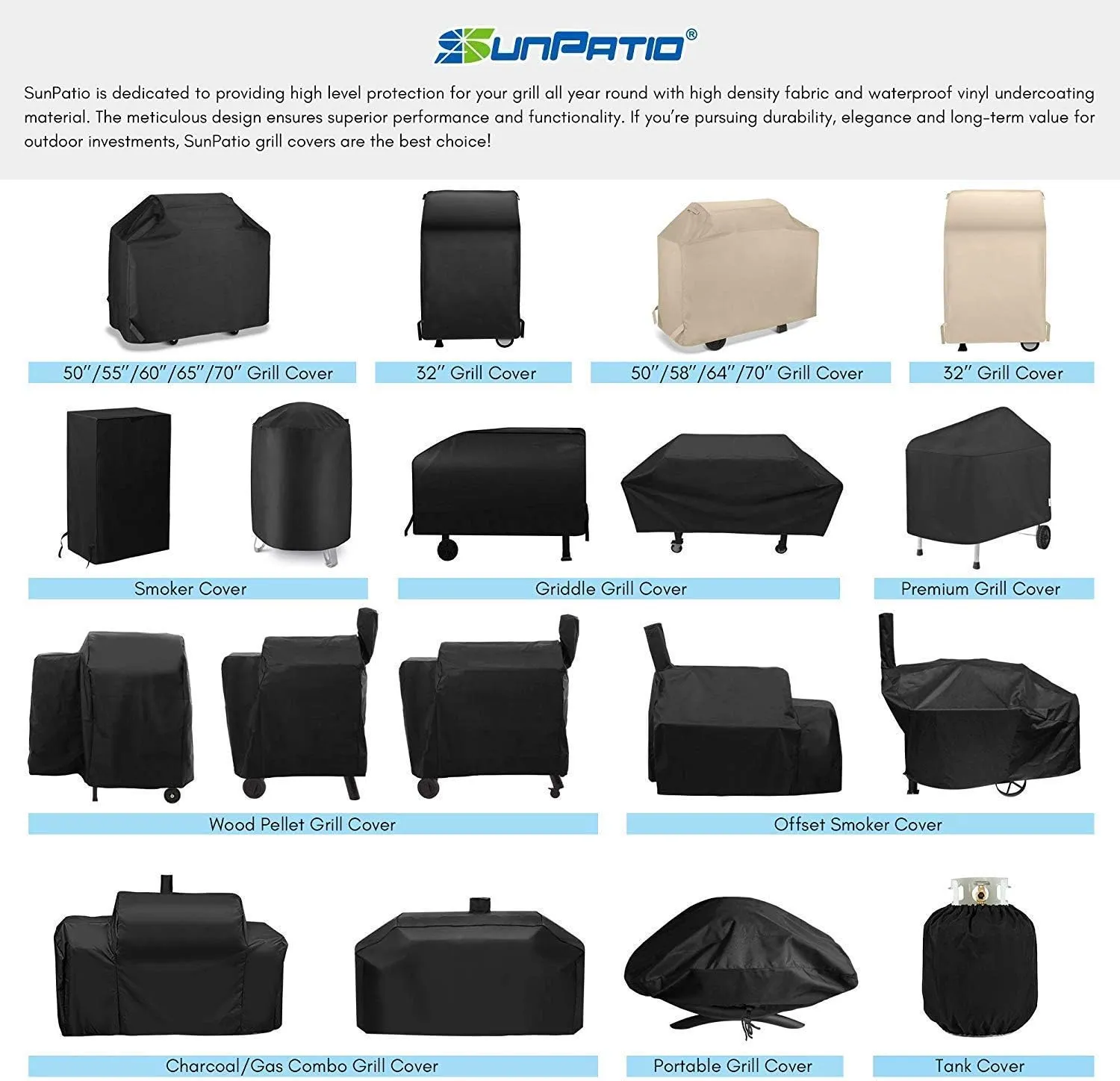 SunPatio Gas Grill Cover 60 Inch, Outdoor Heavy Duty Waterproof Barbecue Gas Cover, UV and Fade Resistant, All Weather Protection Compatible for Weber Charbroil Brinkmann Grills and More, Black